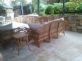 Dudley Outdoor Room With Sandstone Walls, Travertine Paving And Steps